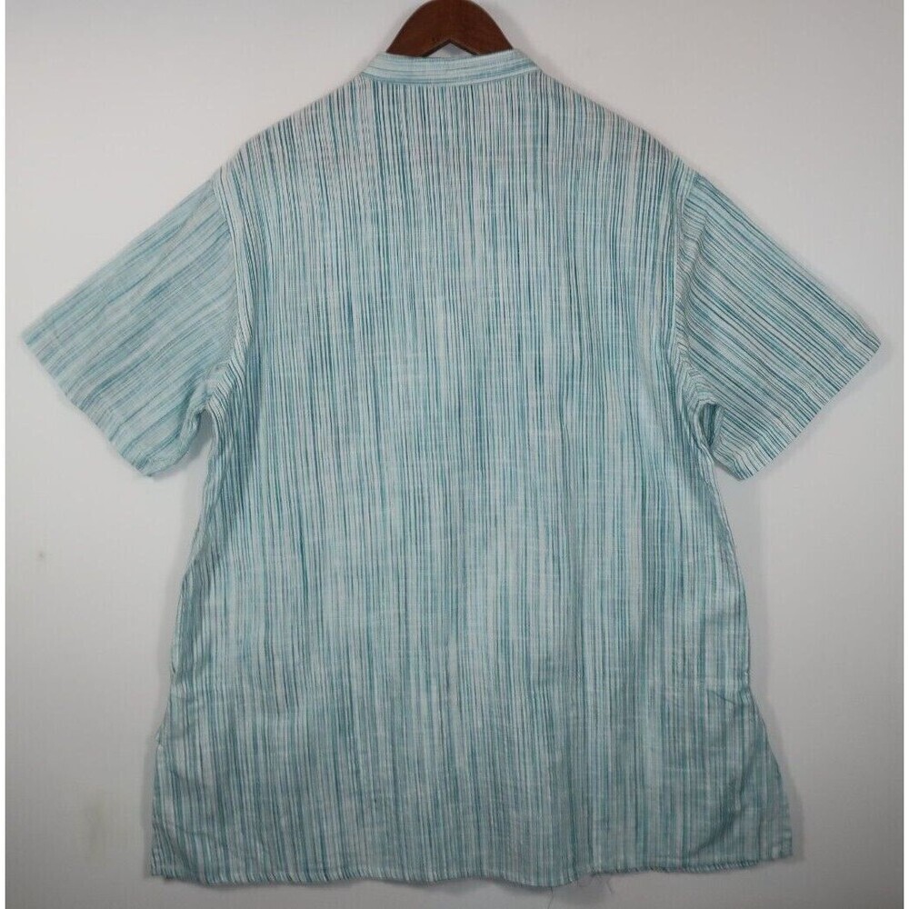 Fabindia Men's Kurta Tunic Shirt Size 42 XL Blue White Stripes Pullover Cotton - Picture 5 of 7